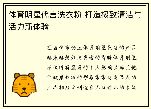 体育明星代言洗衣粉 打造极致清洁与活力新体验